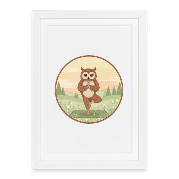 Yoga Owl Bird Doing Tree Pose Art - Framed poster (27 × 37 cm) - white - Front