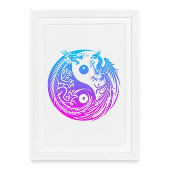Yin Yang Dragon and Phoenix Neon - Framed poster (27 × 37 cm) - white - Front