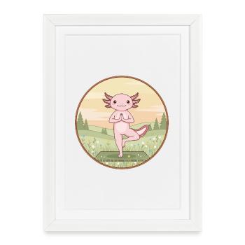 Poisson axolotl de yoga faisant la posture de l’arbre - Affiche encadrée (27 × 37 cm) - blanc - Devant