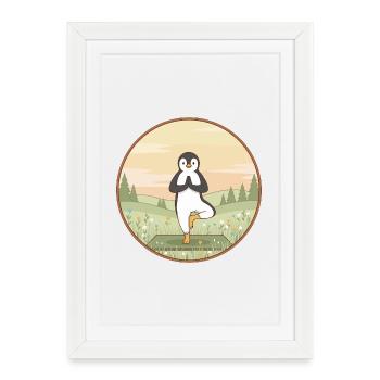 Yoga Penguin Animal Doing Tree Pose Art - Framed poster (27 × 37 cm) - white - Front