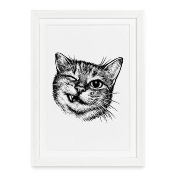 Funny Cat – Winking Halftone Motif - Framed poster (27 × 37 cm) - white - Front