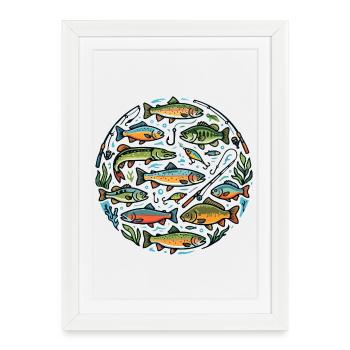 Fish Species Fish Bait Fishing Hook Angler Motif - Framed poster (27 × 37 cm) - white - Front