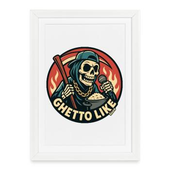 Squelette avec micro et style ghetto - Affiche encadrée (27 × 37 cm) - blanc - Devant