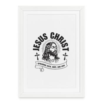 Portrait de Jésus-Christ avec ruban de foi - Affiche encadrée (27 × 37 cm) - blanc - Devant