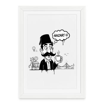 Moustachu au fez and Nazar Café - Framed poster (27 × 37 cm) - white - Front