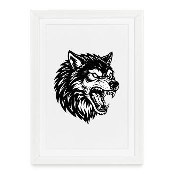 Wolf Black and White Wolf Alpha Mascot Logo - Framed poster (27 × 37 cm) - white - Front