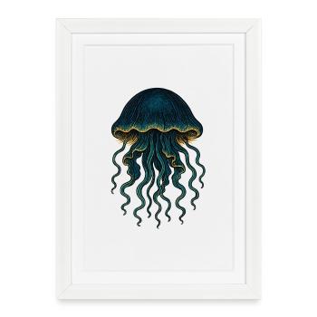 Art bleu néon des méduses des profondeurs - Affiche encadrée (27 × 37 cm) - blanc - Devant