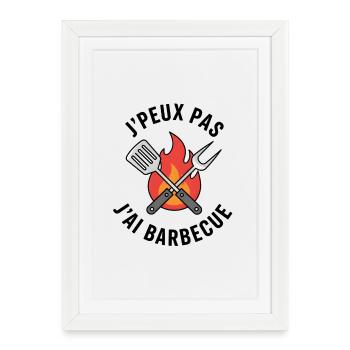 Barbecue en Flamme et Outils Croisés - Affiche encadrée (27 × 37 cm) - blanc - Devant