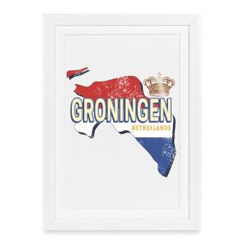 Carte murale des Pays-Bas de Groningue Souvenir Hollandais - Affiche encadrée (27 × 37 cm) - blanc - Devant