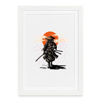 Samouraï Soleil et Sakura - Affiche encadrée (27 × 37 cm) - blanc - Devant