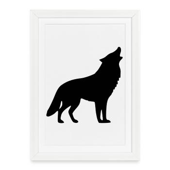 Loup hurlant noir - Affiche encadrée (27 × 37 cm) - blanc - Devant