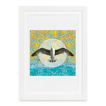 Seagull in color mandala yoga - Framed poster (27 × 37 cm) - white - Front