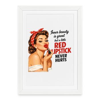 Pin-Up Girl Rétro Design : rouge à lèvres rouge - Affiche encadrée (27 × 37 cm) - blanc - Devant