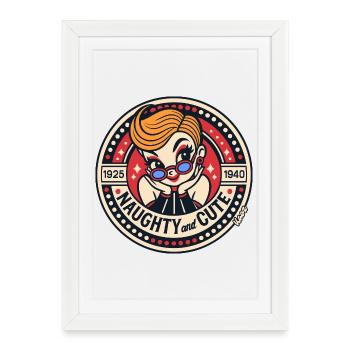Pin-up vintage coquine et mignon - Affiche encadrée (27 × 37 cm) - blanc - Devant