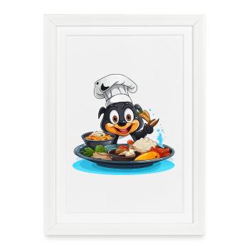 Dessin animé Cooking Dog Chef - Affiche encadrée (27 × 37 cm) - blanc - Devant
