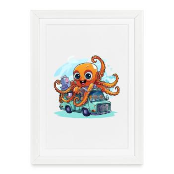 Capitaine calmar dans la camionnette - Affiche encadrée (27 × 37 cm) - blanc - Devant