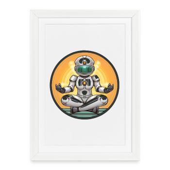 Méditation robotique dans le cercle néon - Affiche encadrée (27 × 37 cm) - blanc - Devant
