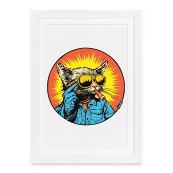 Sunny Cat Retro Vibe - Framed poster (27 × 37 cm) - white - Front