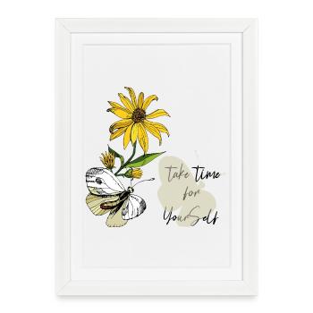 Tournesol et Papillon - Affiche encadrée (27 × 37 cm) - blanc - Devant