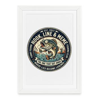Ligne & Hook Legends Patch, pêche amusante - Affiche encadrée (27 × 37 cm) - blanc - Devant