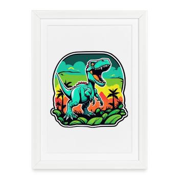 Neon Tropical T-Rex - Framed poster (27 × 37 cm) - white - Front