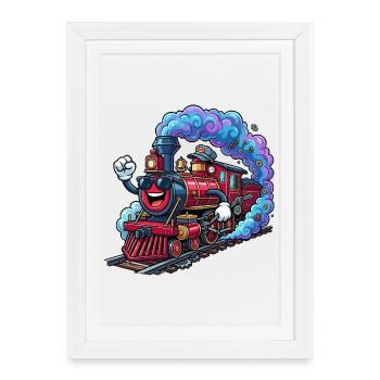 Locomotive colorée et ludique - Affiche encadrée (27 × 37 cm) - blanc - Devant