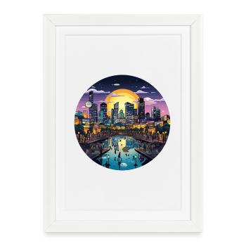 Ville du coucher de soleil sur l’eau - Affiche encadrée (27 × 37 cm) - blanc - Devant