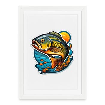 Blazing Koi on Wave and Sun - Framed poster (27 × 37 cm) - white - Front
