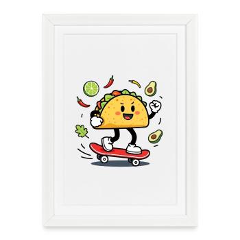 Taco Skate Pop Kawaii - Affiche encadrée (27 × 37 cm) - blanc - Devant