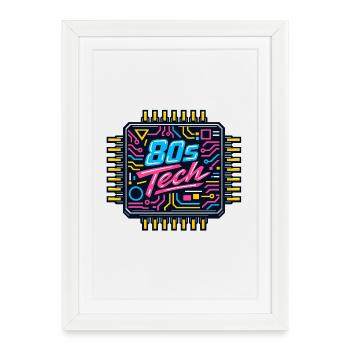 Puce Tech Neon des années 80 - Affiche encadrée (27 × 37 cm) - blanc - Devant