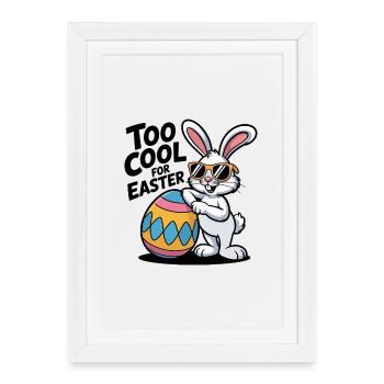 Lapin de Pâques avec lunettes de soleil et œuf - Affiche encadrée (27 × 37 cm) - blanc - Devant