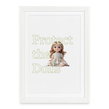 Poupée mignonne qui lève les yeux – Design minimaliste - Affiche encadrée (27 × 37 cm) - blanc - Devant