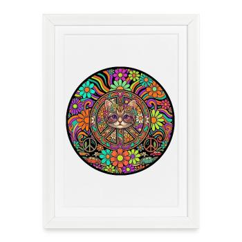 Chat, Paix, Amour, Liberté, chaton - Affiche encadrée (27 × 37 cm) - blanc - Devant
