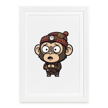 Monkey Inventor Steampunk Clock Hat - Framed poster (27 × 37 cm) - white - Front