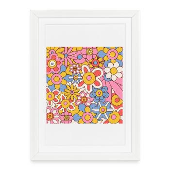 Retro Flower Power Pattern – 70s Hippie Floral  - Gerahmtes Poster (27 × 37 cm) - Weiß - Vorne