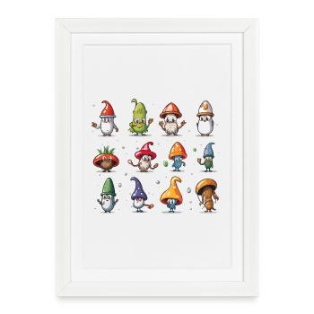 Parade des Gnomes Champignons - Affiche encadrée (27 × 37 cm) - blanc - Devant