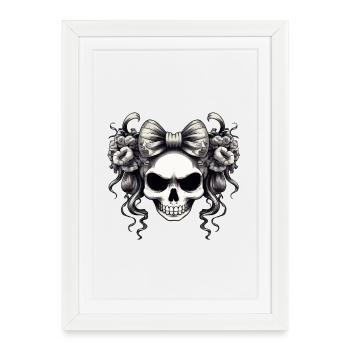 Crâne avec nœud et roses - Affiche encadrée (27 × 37 cm) - blanc - Devant