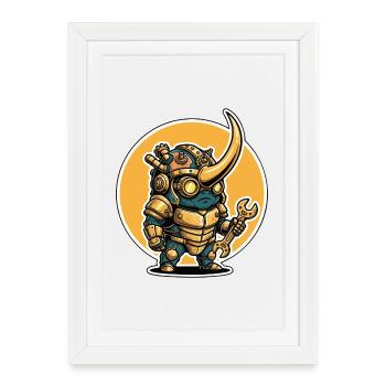 Scarabée Rhinocéros Steampunk Ingénieur Clé - Affiche encadrée (27 × 37 cm) - blanc - Devant