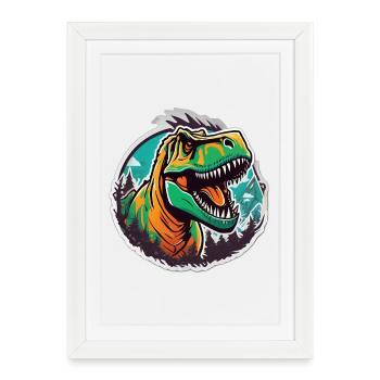 Tyrannosaure coloré en jungle - Affiche encadrée (27 × 37 cm) - blanc - Devant