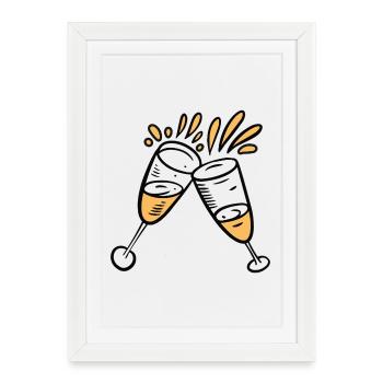 Anstoßen mit Sektgläsern für Feierlichkeiten - Affiche encadrée (27 × 37 cm) - blanc - Devant