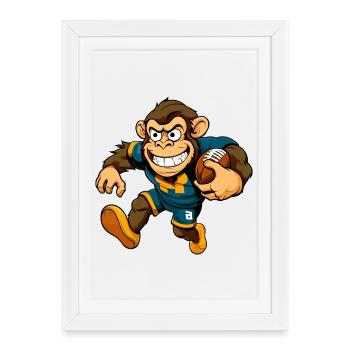 Monkey Rugby - Framed poster (27 × 37 cm) - white - Front