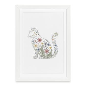 Silhouette de chat fleuri Maman Plante Maman V - Affiche encadrée (27 × 37 cm) - blanc - Devant