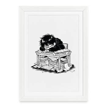 Student Out of Bed Sleep Office Books - Framed poster (27 × 37 cm) - white - Front