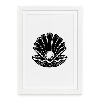 Palourde avec perle isolée sur fond blanc - Affiche encadrée (27 × 37 cm) - blanc - Devant