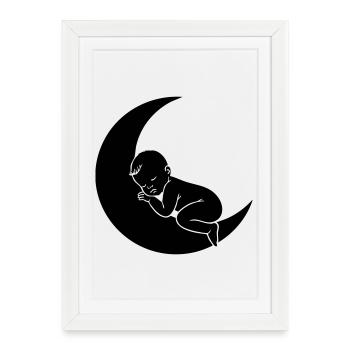 Bébé sur la Lune – Silhouette douce du sommeil - Affiche encadrée (27 × 37 cm) - blanc - Devant