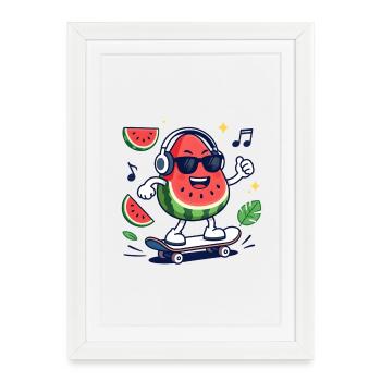 Rhythmische Wassermelone im Skateboarding - Gerahmtes Poster (27 × 37 cm) - Weiß - Vorne