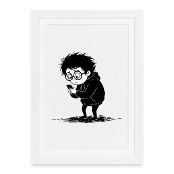 Child Hoodie Smartphone Solitude Manga - Framed poster (27 × 37 cm) - white - Front