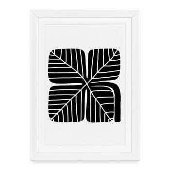 Conception audacieuse de trèfle porte-bonheur en linogravure - Affiche encadrée (27 × 37 cm) - blanc - Devant