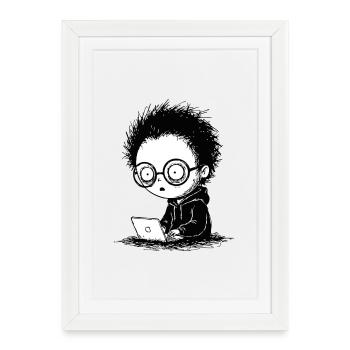 Gamer Laptop Nuit-Blanche Absorption Manga - Affiche encadrée (27 × 37 cm) - blanc - Devant