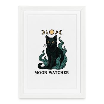 Photo du chat Gardien de la Lune - Affiche encadrée (27 × 37 cm) - blanc - Devant